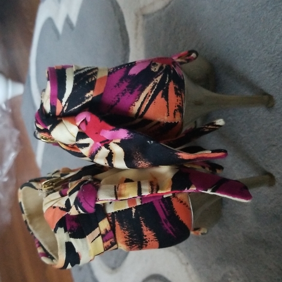 Ankle straps multicolored open toe 4 inch heels with bow - Picture 3 of 5